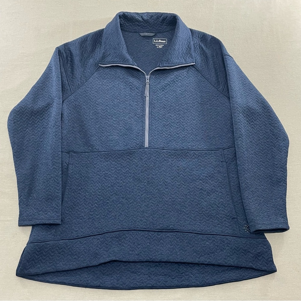 LL BEAN Womens FlexForward Pullover Sweater Top Half-Zip Quilted Blue Size L PET